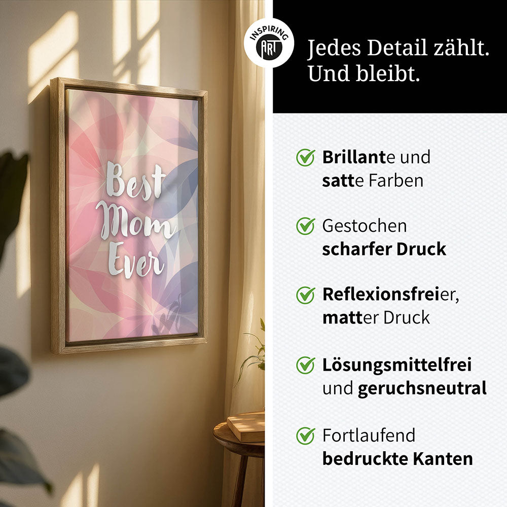 "Best mom ever" Flower Power- Leinwandbild bunt