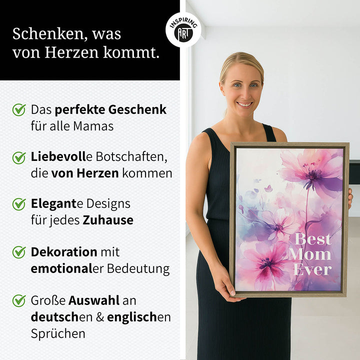 "Best mom ever" Lila Blumen - Leinwandbild bunt