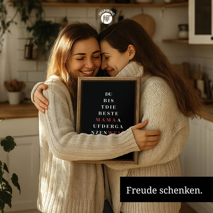 "Du bist die beste Mama auf der ganzen Welt" - Leinwandbild in Schwarz-Weiß-Rot