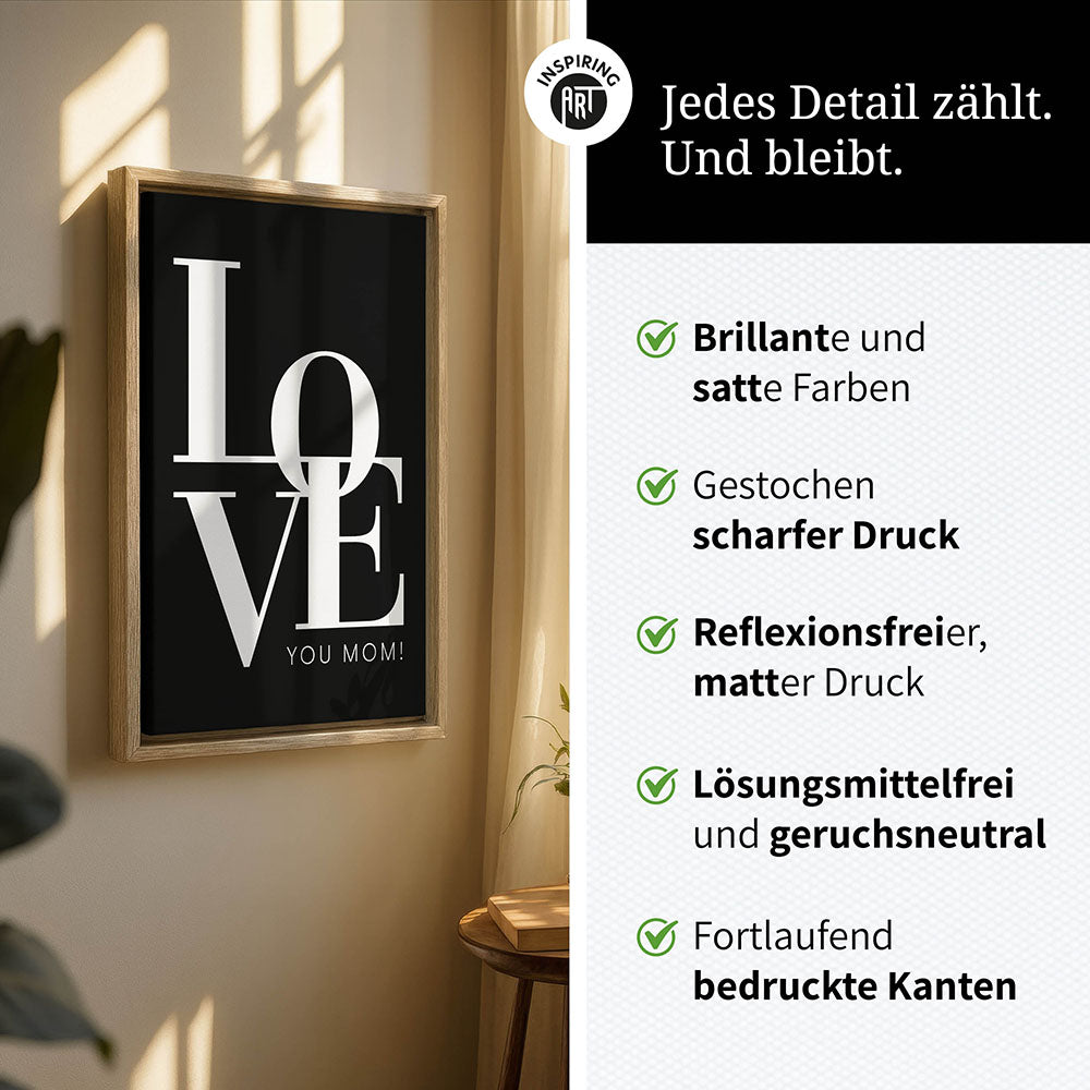"Love you Mom" - Leinwandbild in Schwarz-Weiß