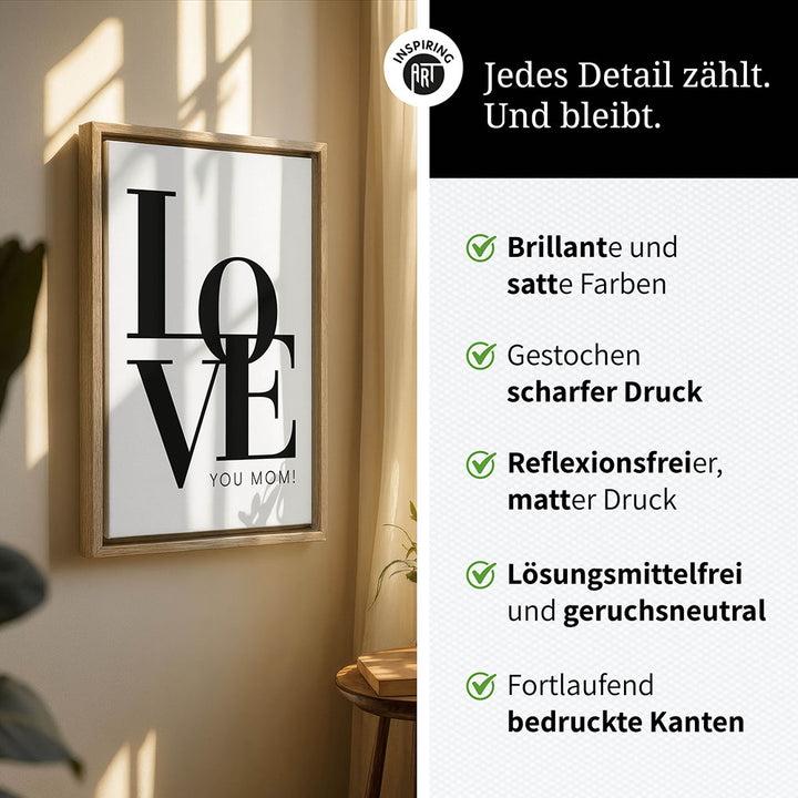 "Love you Mom" - Leinwandbild in Weiß-Schwarz