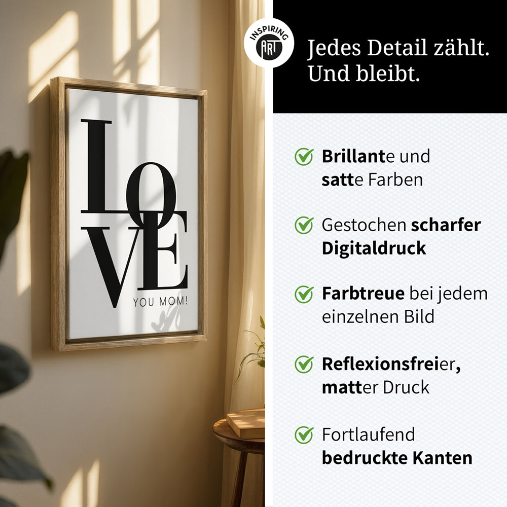 "Love you Mom" - Leinwandbild in Weiß-Schwarz