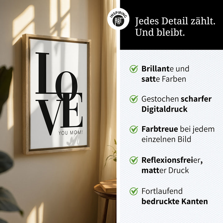 "Love you Mom" - Leinwandbild in Weiß-Schwarz