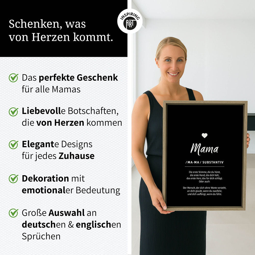 Mama - Wortdefinition - Leinwandbild in Schwarz-Weiß