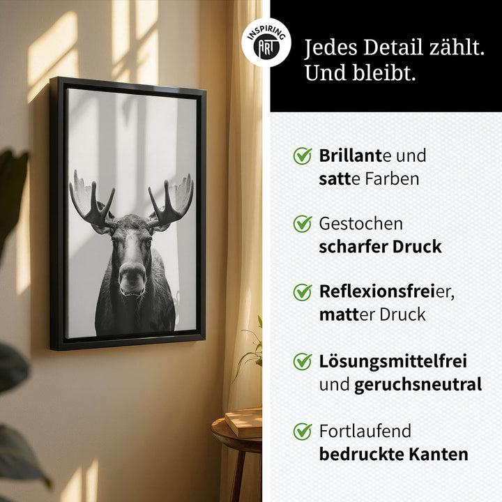 Leinwandbild: Tierporträt Elch "Thorin" in Schwarz-Weiß