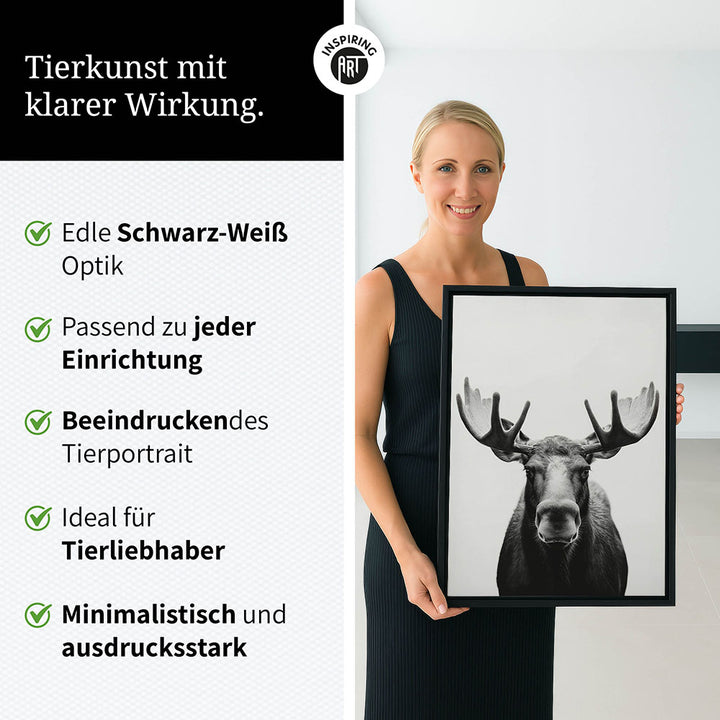 Leinwandbild: Tierporträt Elch "Thorin" in Schwarz-Weiß
