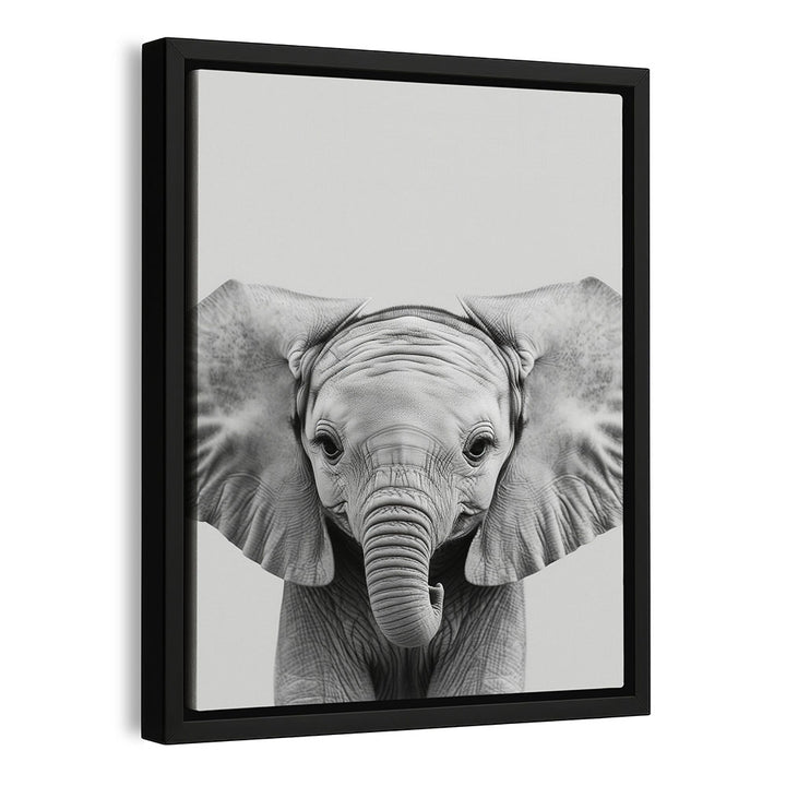 Leinwandbild Elefant Tierporträt Schwarz Weiß mit schwarzem Rahmen