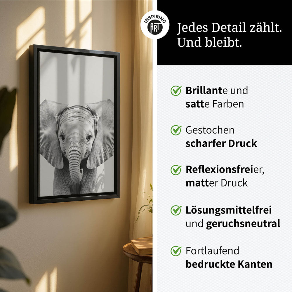 Leinwandbild: Tierporträt Elefant "Kaya" in Schwarz-Weiß