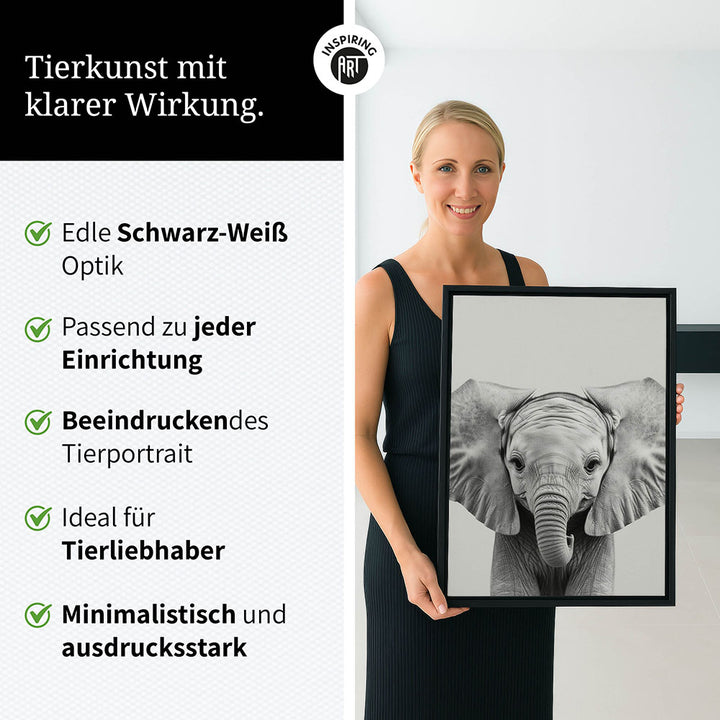 Leinwandbild: Tierporträt Elefant "Kaya" in Schwarz-Weiß