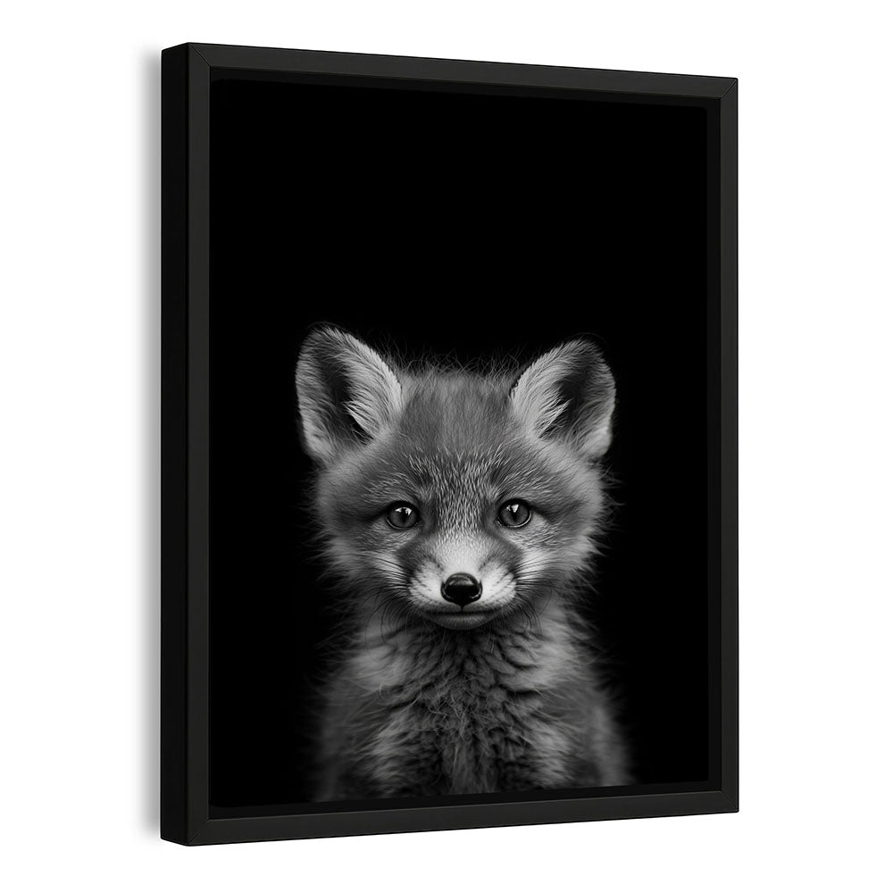 Leinwandbild Fuchs Schwarz Weiß mit Rahmen