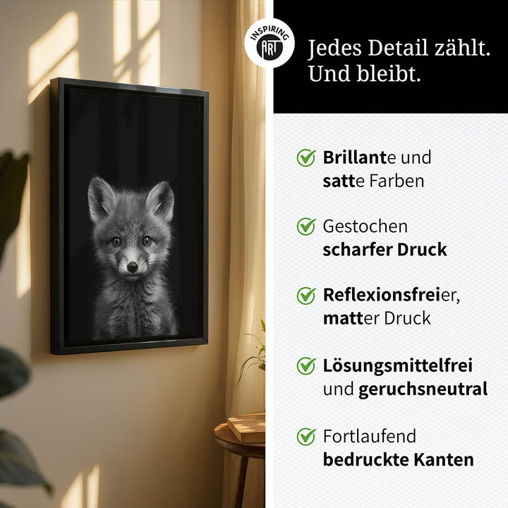 Leinwandbild: Tierporträt Fuchs "Runa" in Schwarz-Weiß