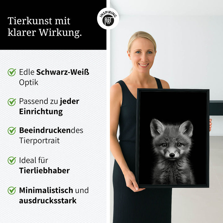 Leinwandbild: Tierporträt Fuchs "Runa" in Schwarz-Weiß