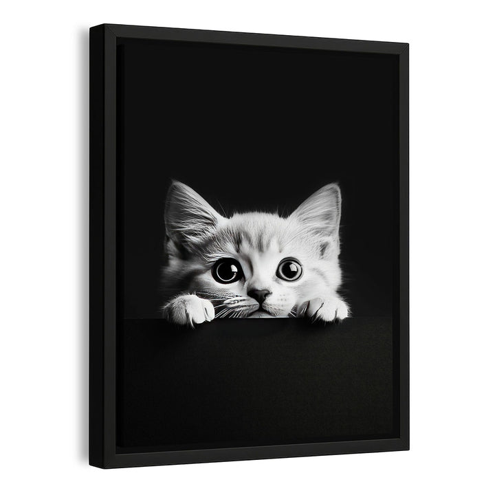 Katze Leinwandbild mit Rahmen Schwarz Weiß