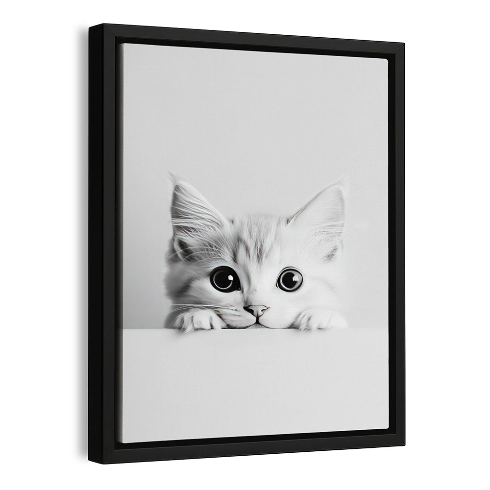 Gerahmte Leinwand Katze Schwarz Weiß