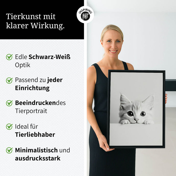 Leinwandbild: Tierporträt Katze "Snowy" in Schwarz-Weiß