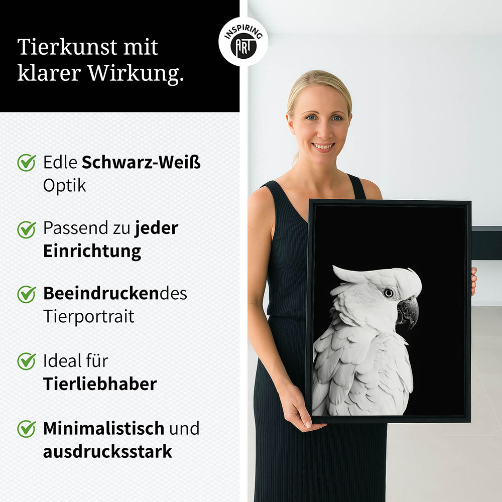 Leinwandbild: Tierporträt Papagei "Rio" in Schwarz-Weiß