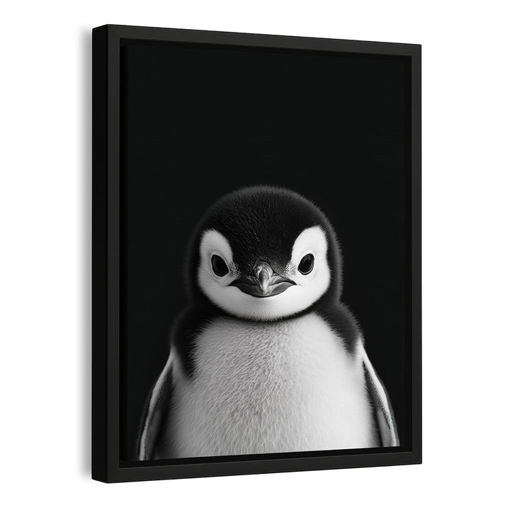 Leinwandbild mit Rahmen Pinguinbaby Schwarz Weiß
