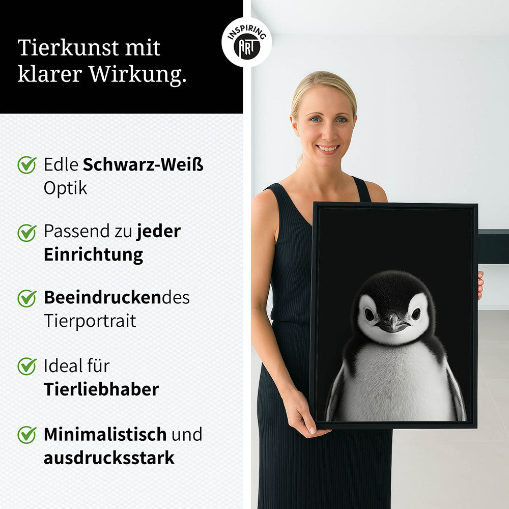 Leinwandbild: Tierporträt Pinguin "Icy" in Schwarz-Weiß