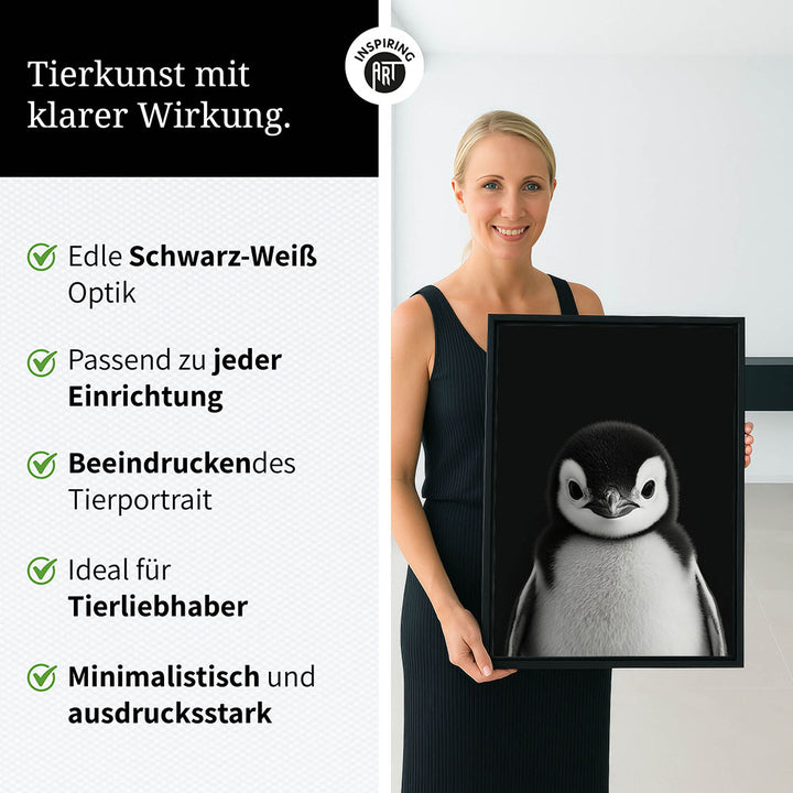 Leinwandbild: Tierporträt Pinguin "Icy" in Schwarz-Weiß