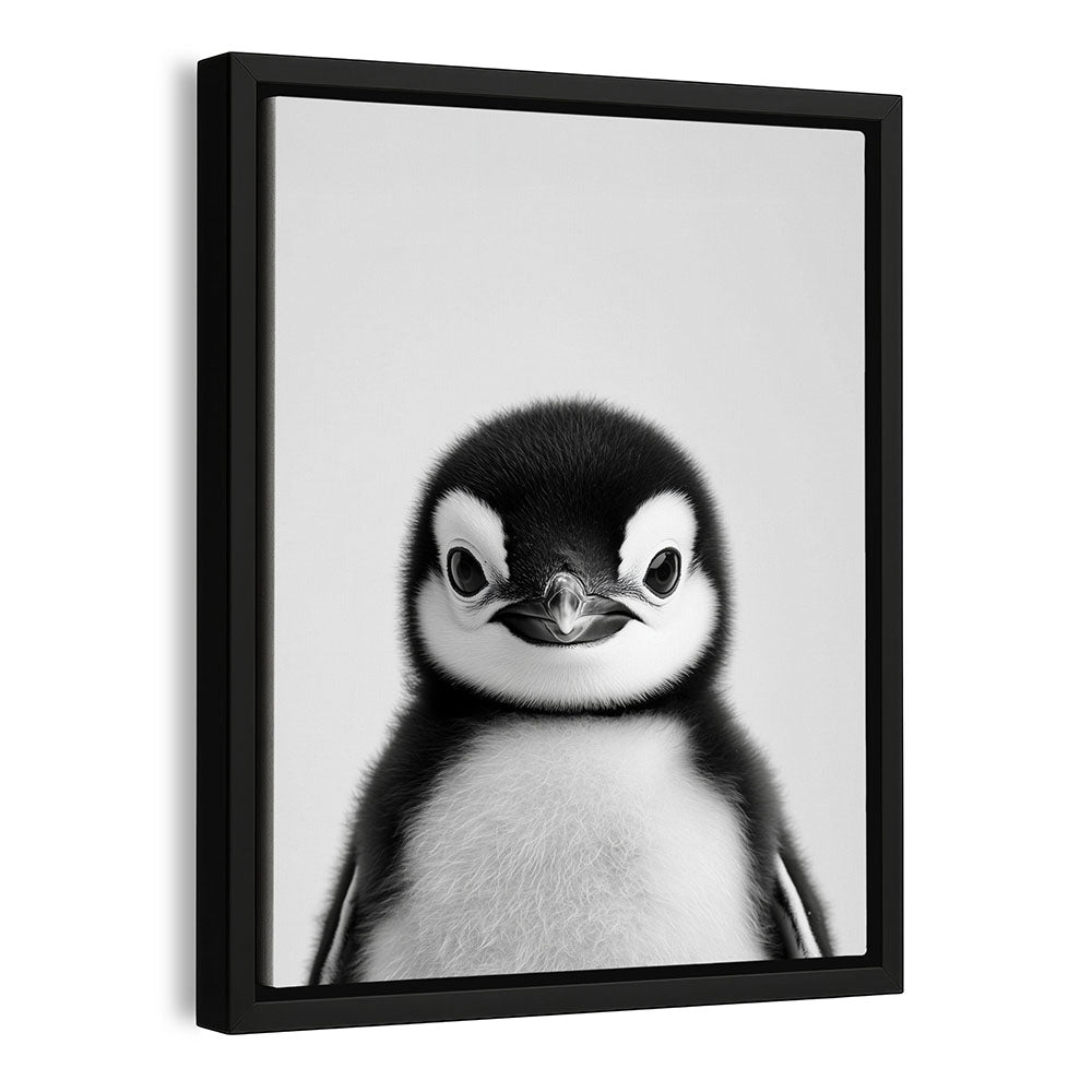 Gerahmte Leinwand Pinguinbaby Schwarz Weiß