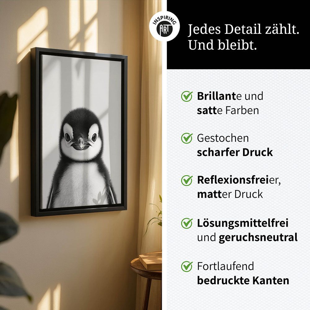Leinwandbild: Tierporträt Pinguin "Flake" in Schwarz-Weiß