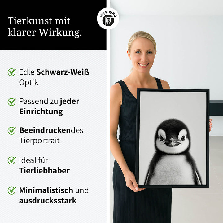 Leinwandbild: Tierporträt Pinguin "Flake" in Schwarz-Weiß