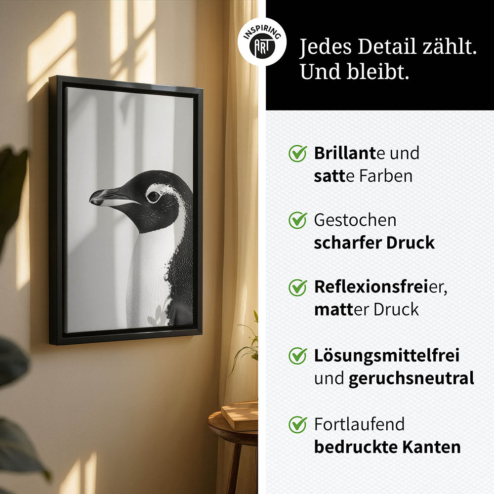 Leinwandbild: Tierporträt Pinguin "Marble" in Schwarz-Weiß