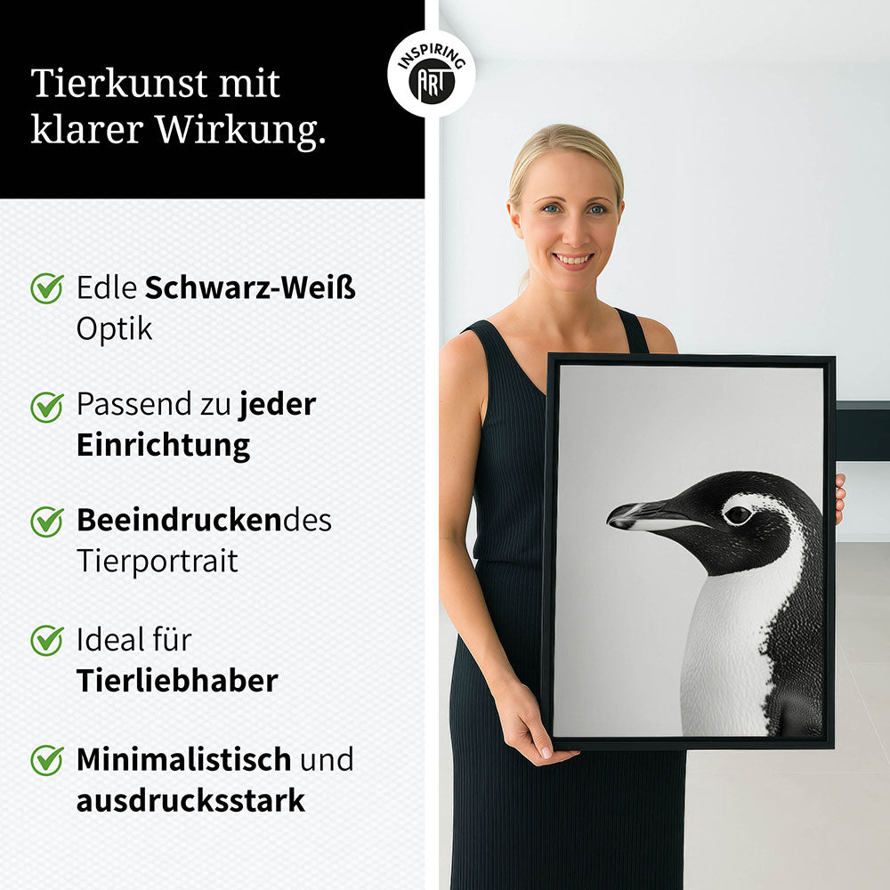Leinwandbild: Tierporträt Pinguin "Marble" in Schwarz-Weiß