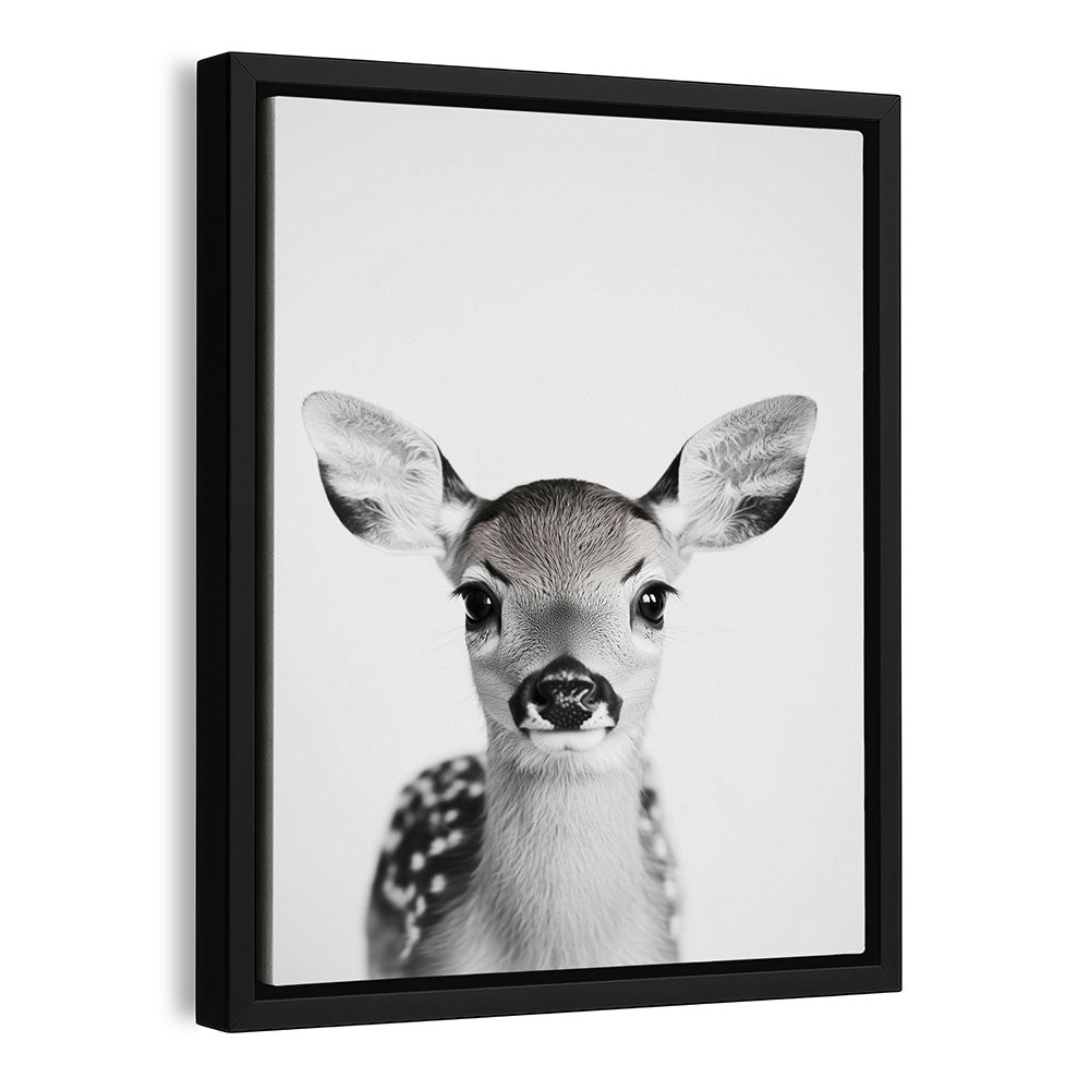 Wandbild mit Rahmen Reh Schwarz Weiß