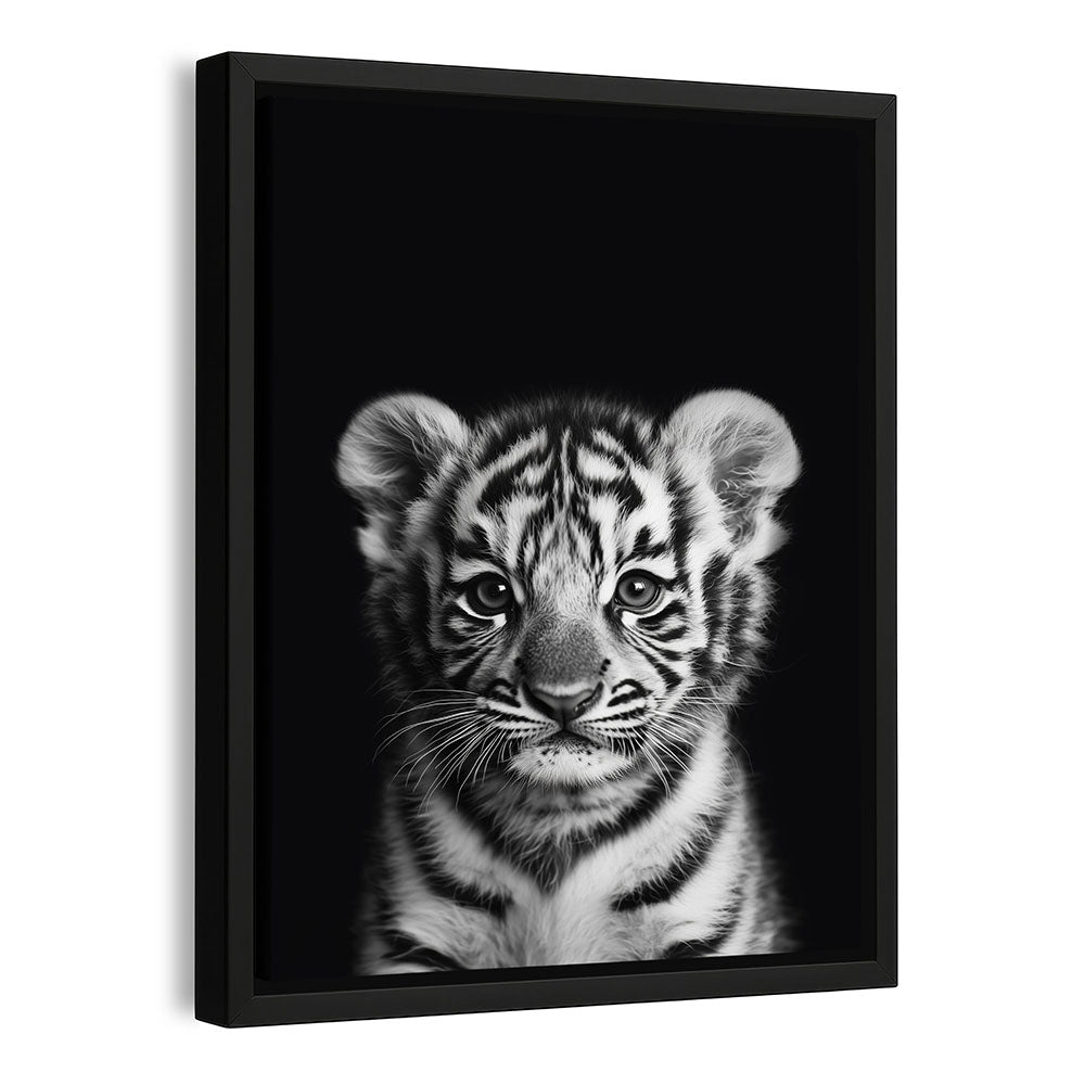 Leinwandbild mit Rahmen Tigerbaby Schwarz Weiß