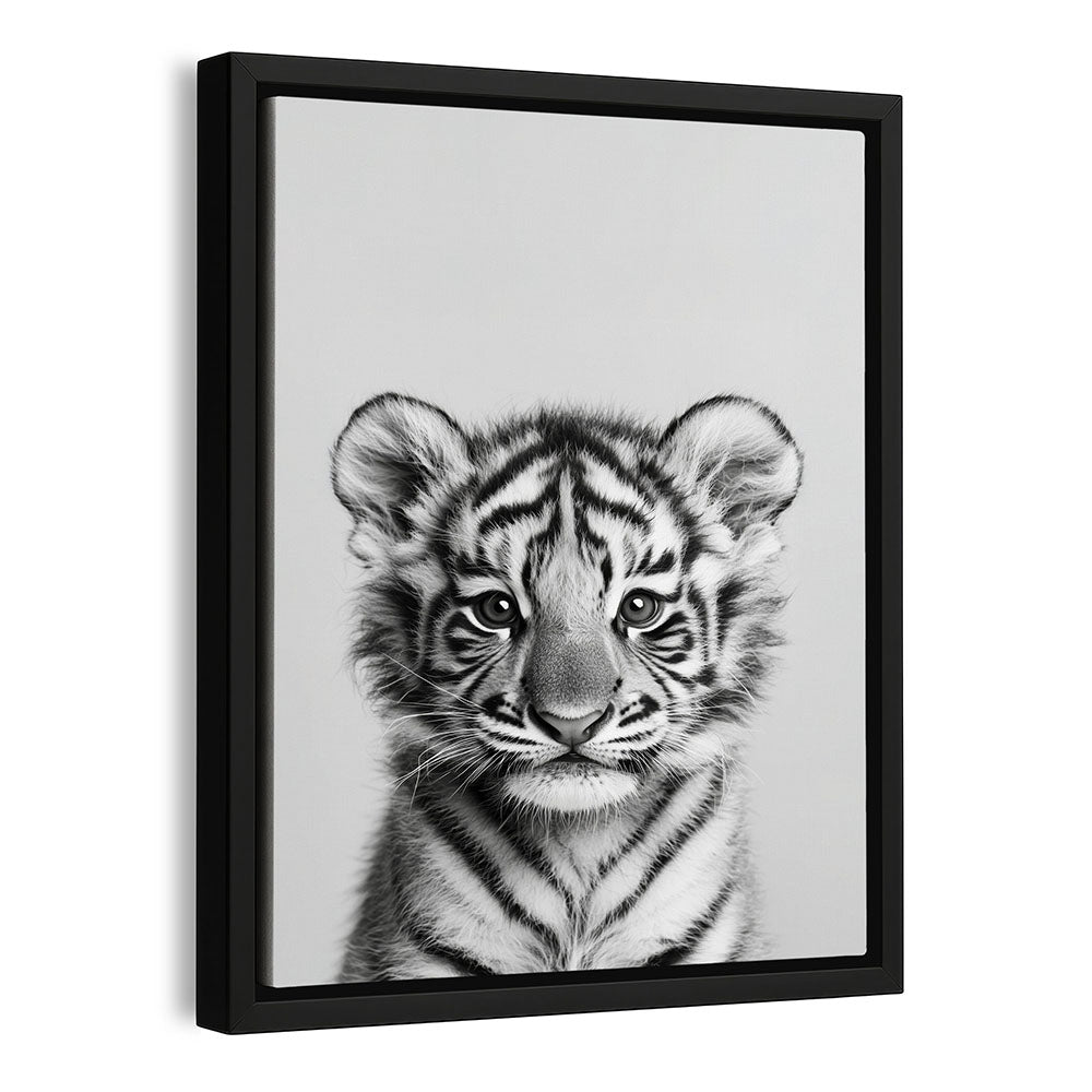 Tiger Leinwand Wandbild mit Rahmen Schwarz Weiß