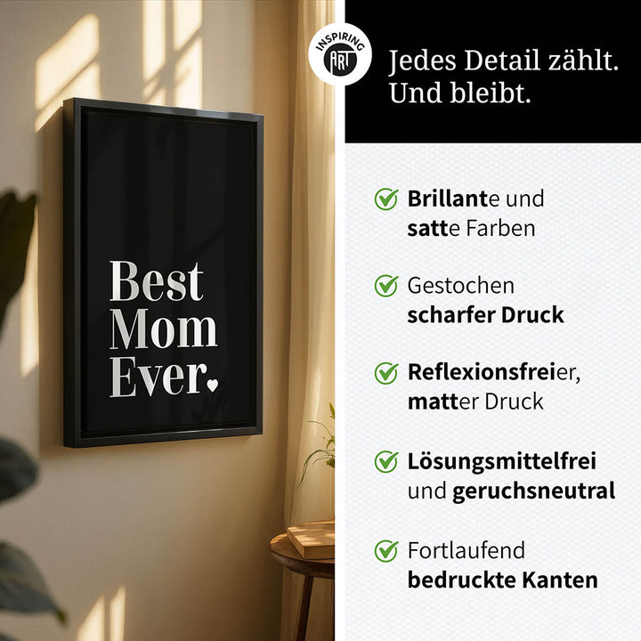 "Best mom ever" Typografie - Leinwandbild in Schwarz-Weiß