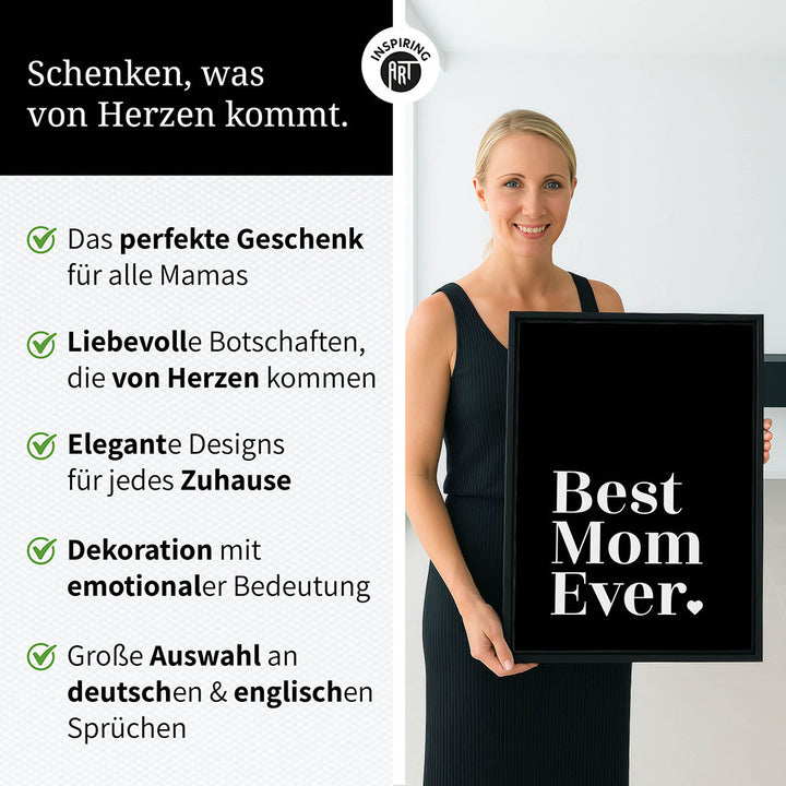 "Best mom ever" Typografie - Leinwandbild in Schwarz-Weiß
