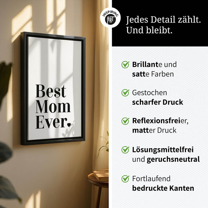"Best mom ever" Typografie - Leinwandbild in Weiß-Schwarz