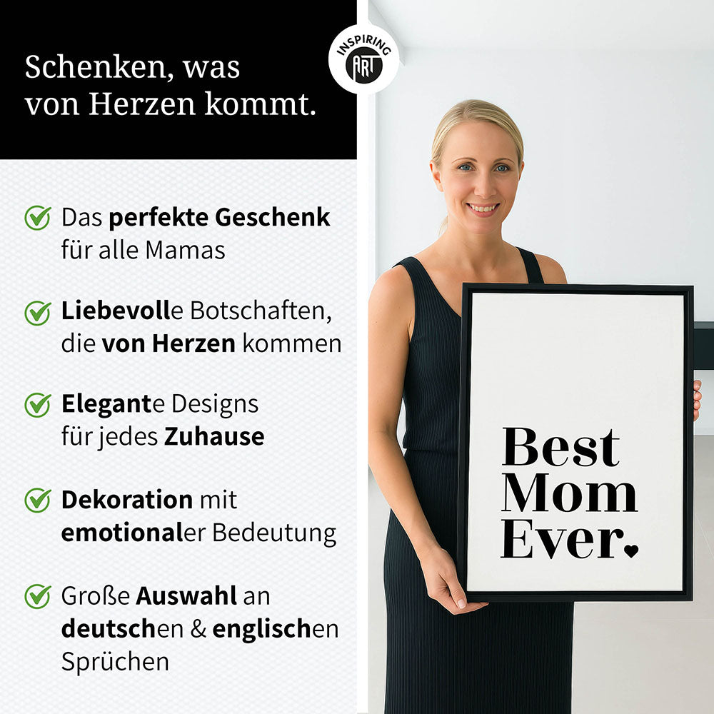"Best mom ever" Typografie - Leinwandbild in Weiß-Schwarz
