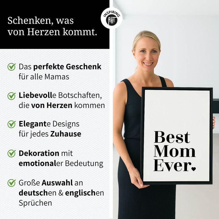"Best mom ever" Typografie - Leinwandbild in Weiß-Schwarz