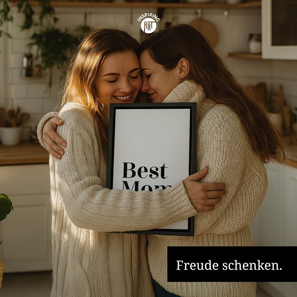"Best mom ever" Typografie - Leinwandbild in Weiß-Schwarz