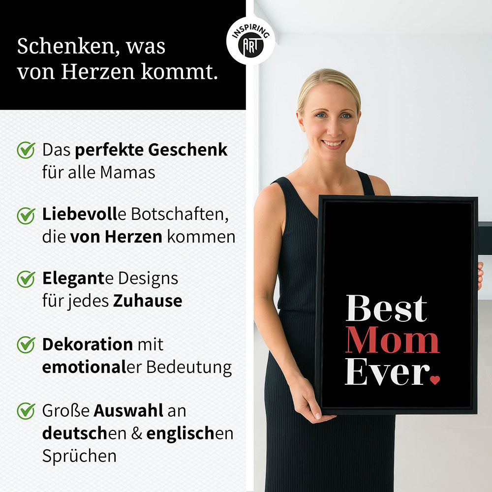 "Best mom ever" Typografie - Leinwandbild in Schwarz-Weiß-Rot