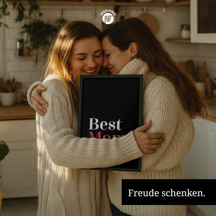 "Best mom ever" Typografie - Leinwandbild in Schwarz-Weiß-Rot