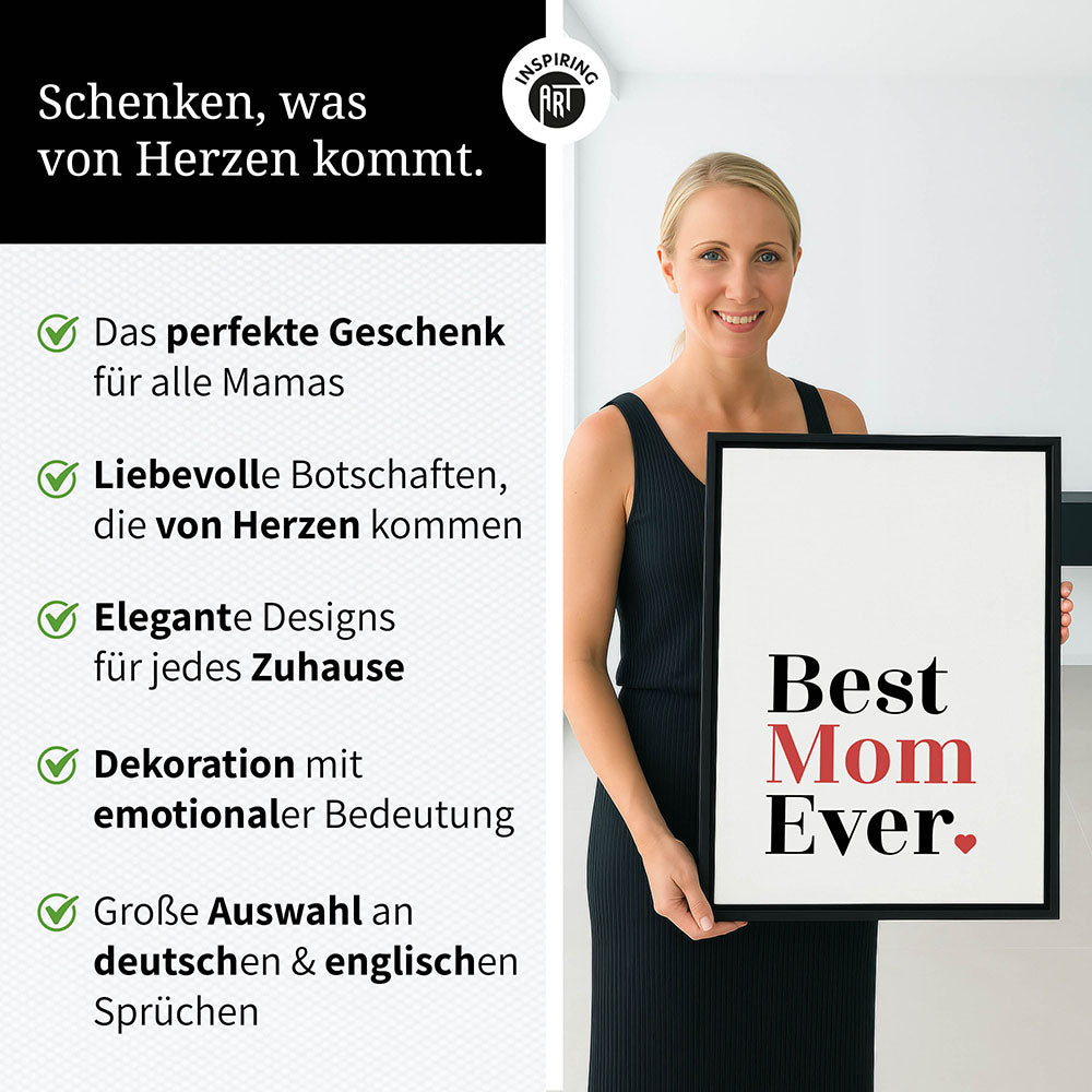 "Best mom ever" Typografie - Leinwandbild in Weiß-Schwarz-Rot