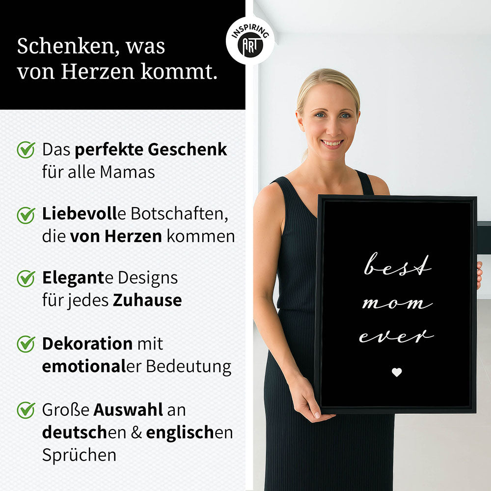 "Best mom ever" Typografie - Leinwandbild in Schwarz-Weiß