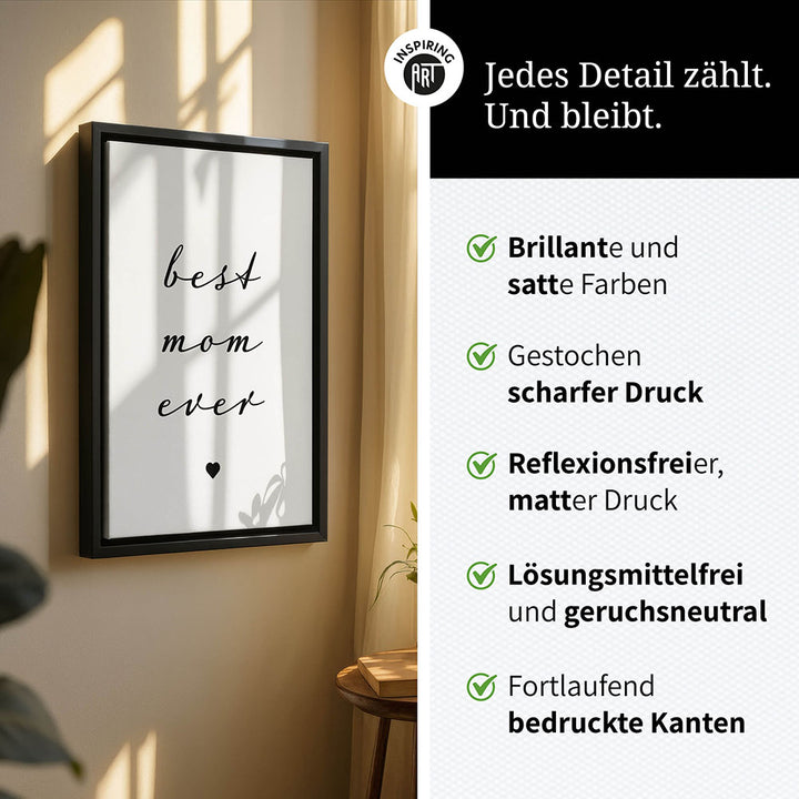 "Best mom ever" Typografie - Leinwandbild in Weiß-Schwarz