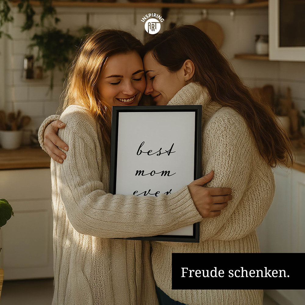 "Best mom ever" Typografie - Leinwandbild in Weiß-Schwarz
