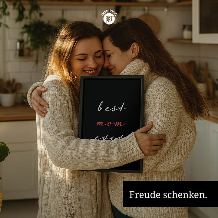 "Best mom ever" Typografie - Leinwandbild in Schwarz-Weiß-Rot