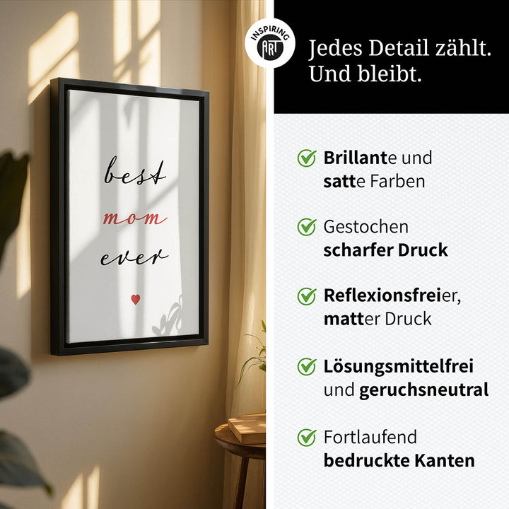 "Best mom ever" Typografie - Leinwandbild in Weiß-Schwarz-Rot