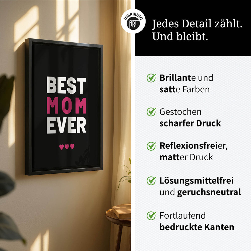 "Best mom ever" Typografie - Leinwandbild in Schwarz-Weiß-Pink
