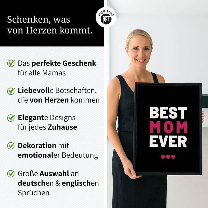 "Best mom ever" Typografie - Leinwandbild in Schwarz-Weiß-Pink
