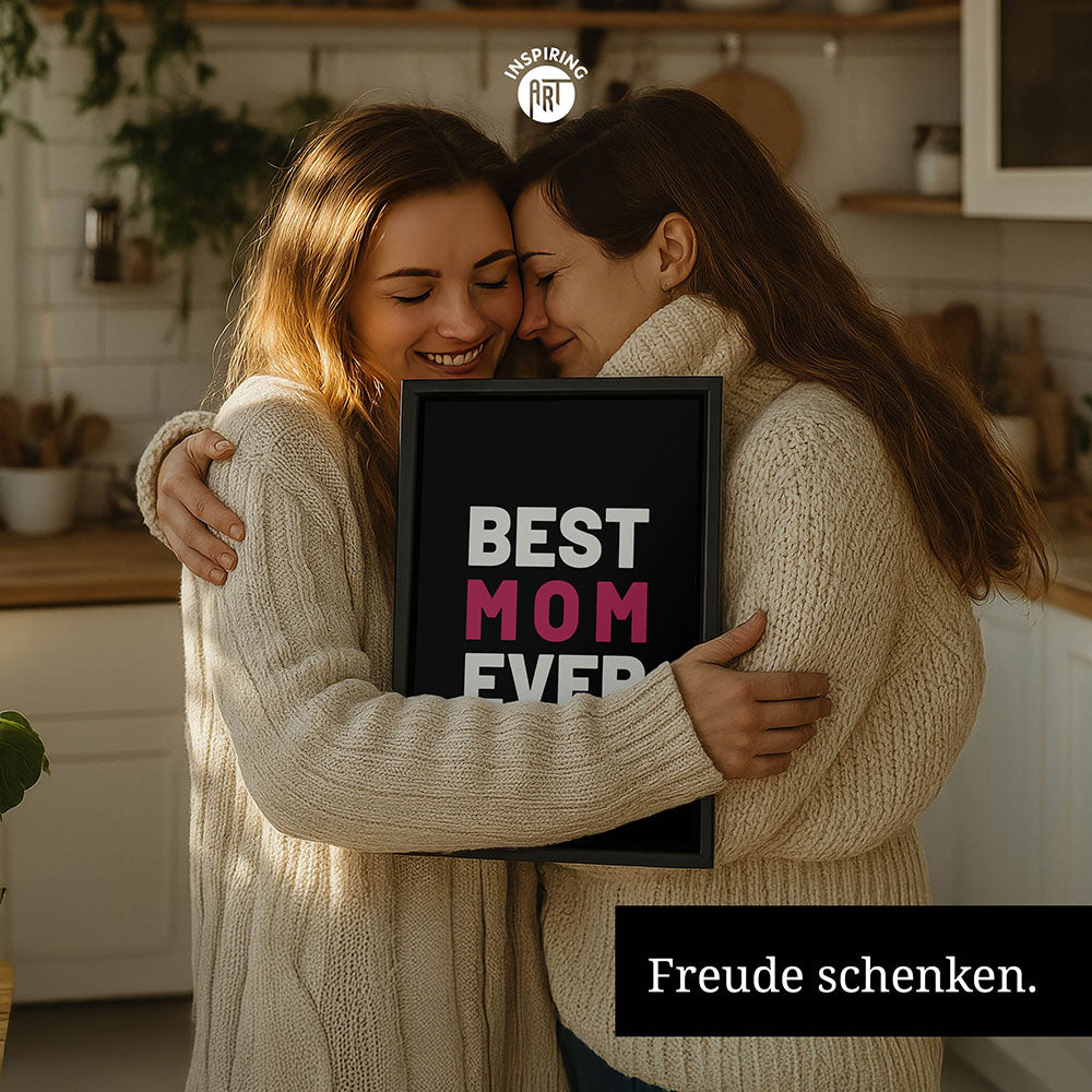 "Best mom ever" Typografie - Leinwandbild in Schwarz-Weiß-Pink