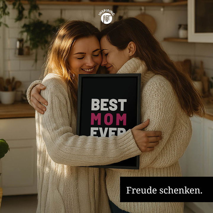 "Best mom ever" Typografie - Leinwandbild in Schwarz-Weiß-Pink