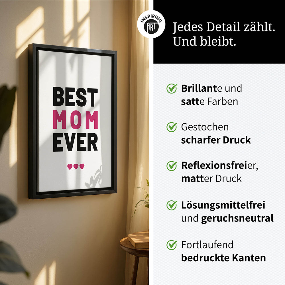 "Best mom ever" Typografie - Leinwandbild in Weiß-Schwarz-Pink